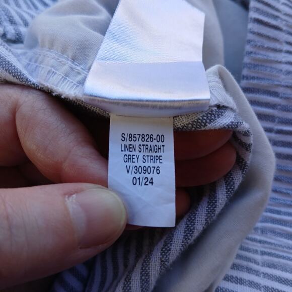 Old Navy High-Waisted Linen-Blend Pants L grey stripe pockets elastic waist - Picture 6 of 12